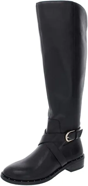 INC International Concepts Womens Fadora Leather Round Toe Knee, Black, Size 6.5