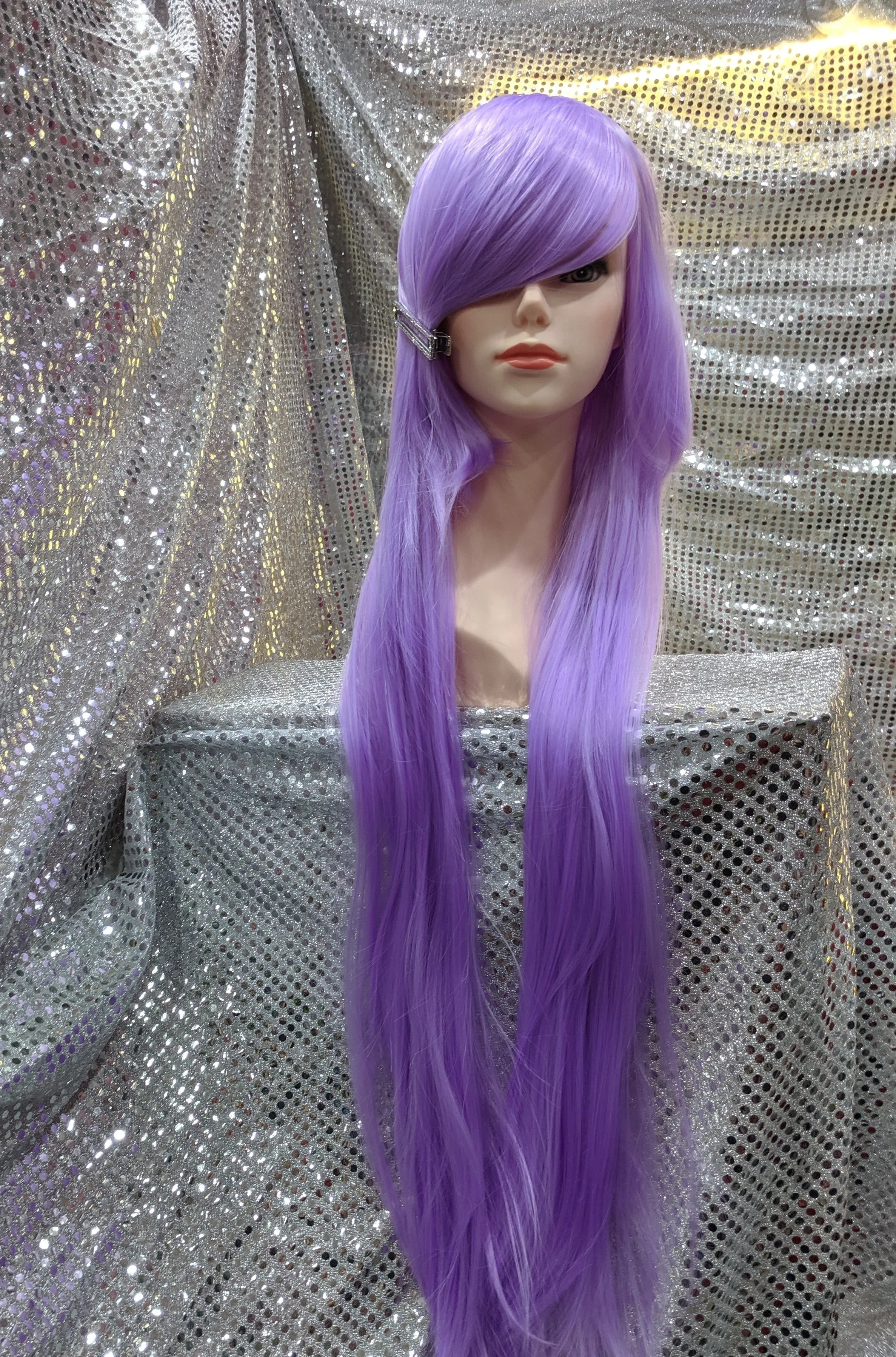 Lavender 40" Straight Heat Resistant Wig With Bangs