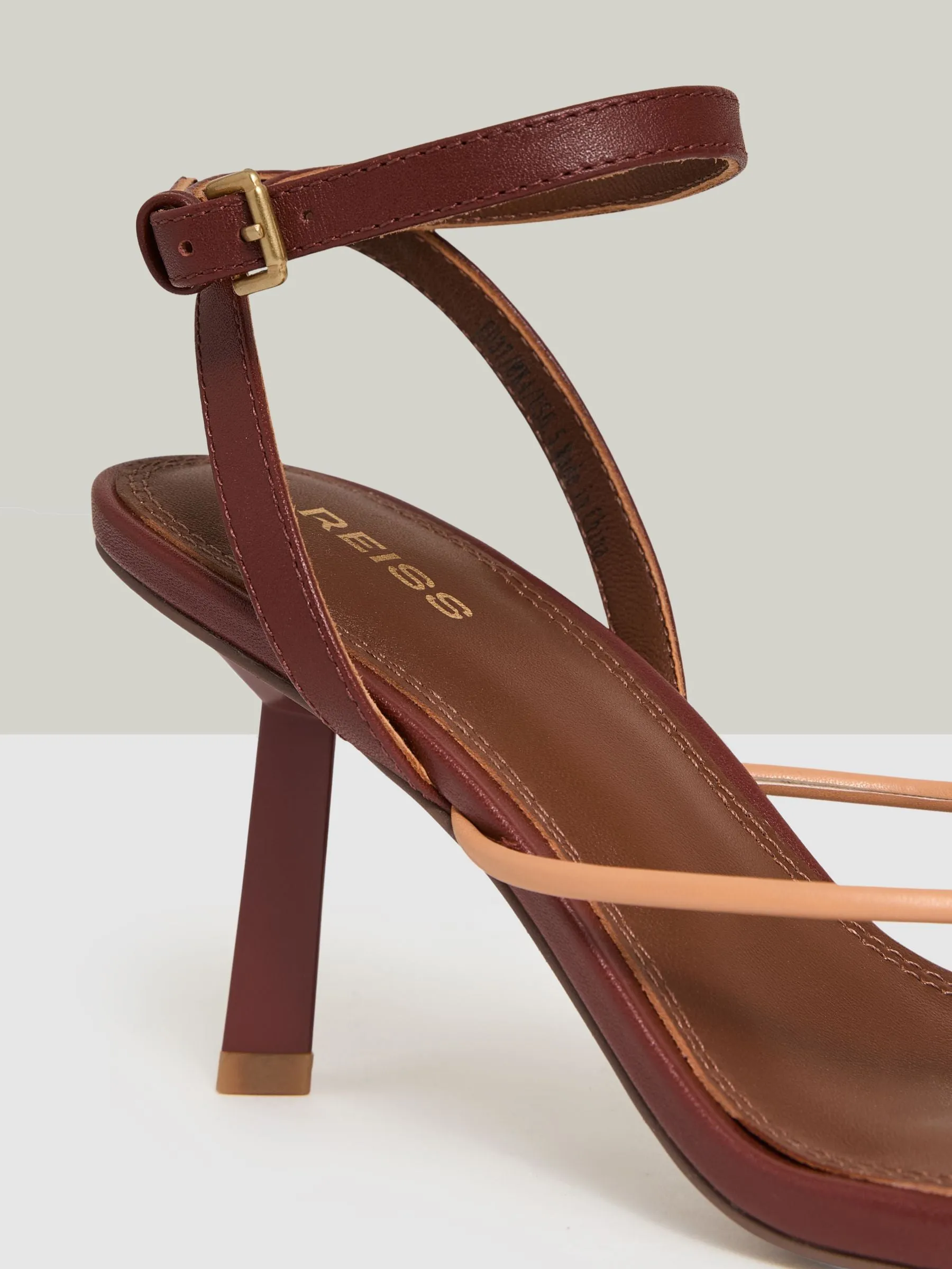 Leather Strappy Heeled Sandals in Tan