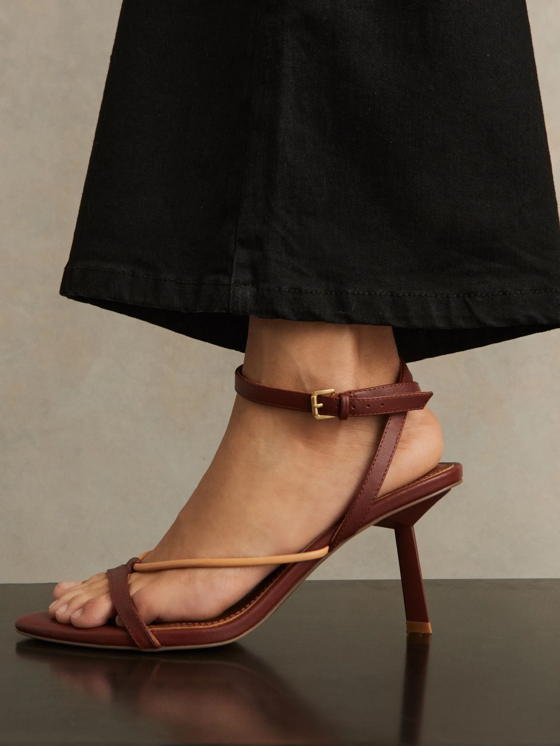 Leather Strappy Heeled Sandals in Tan