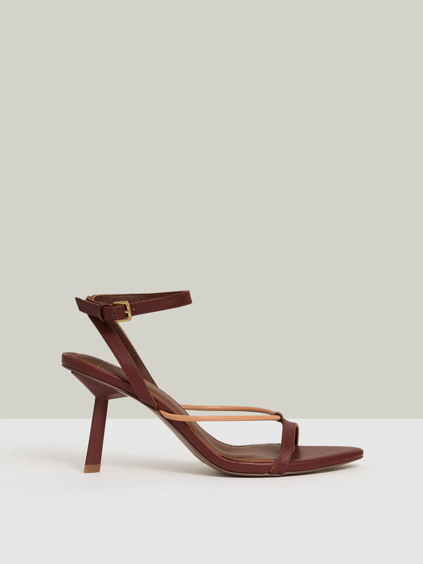 Leather Strappy Heeled Sandals in Tan