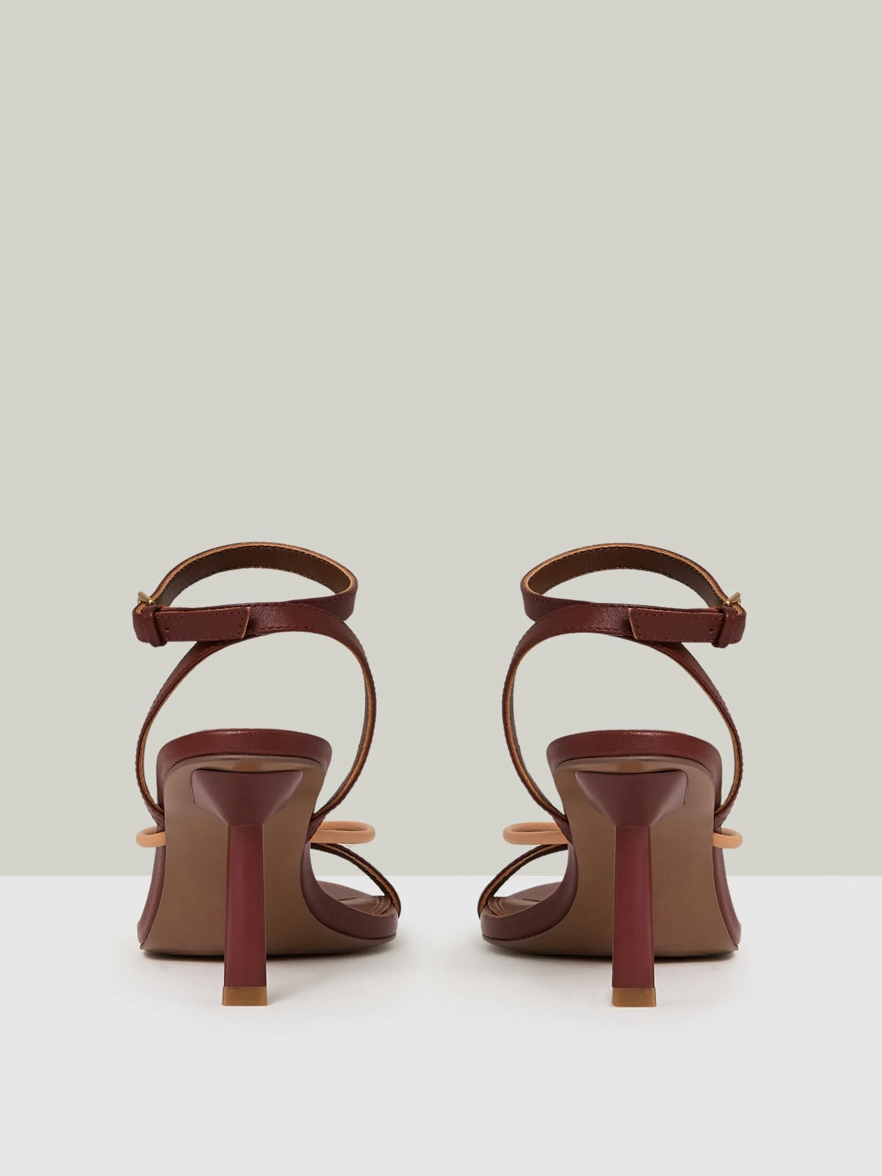 Leather Strappy Heeled Sandals in Tan