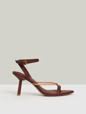 Leather Strappy Heeled Sandals in Tan