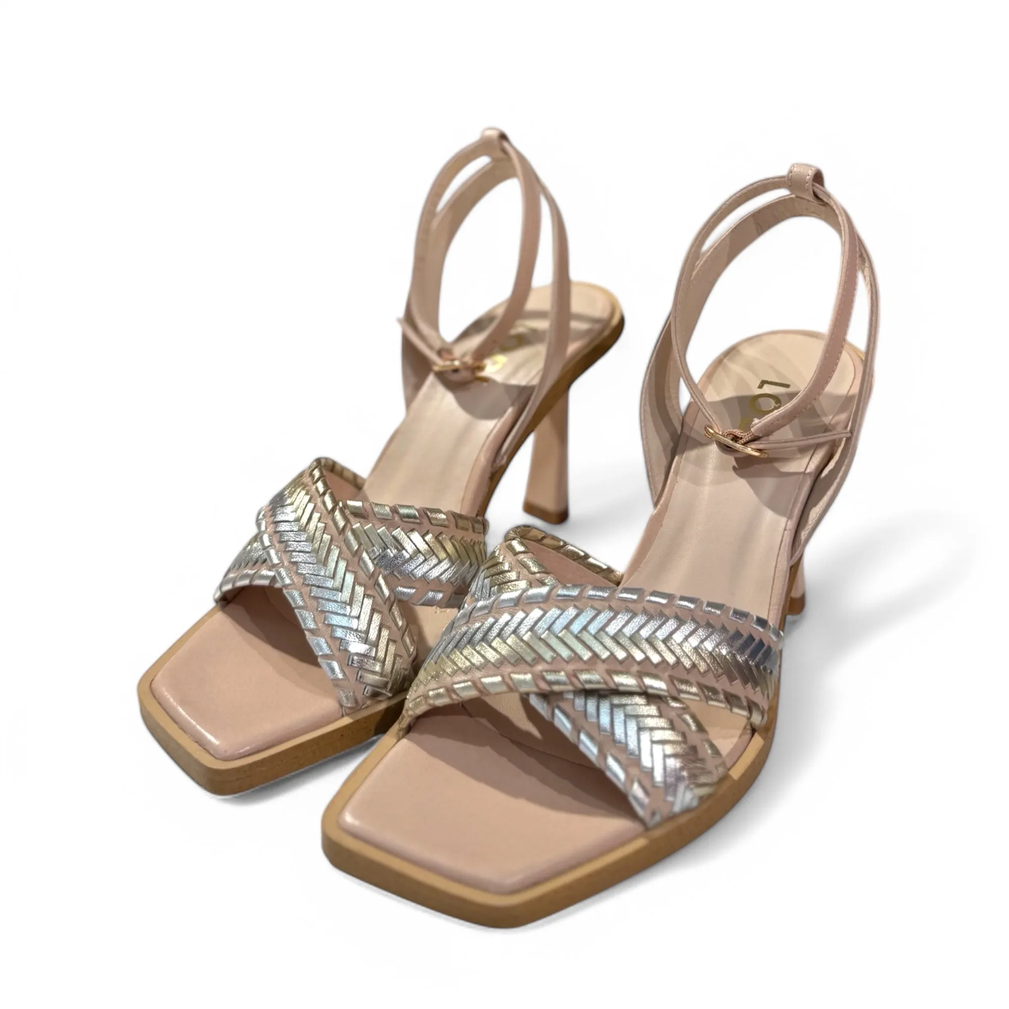 Lodi Werune Metallic Crossover Strap Sandals – Nude Pink