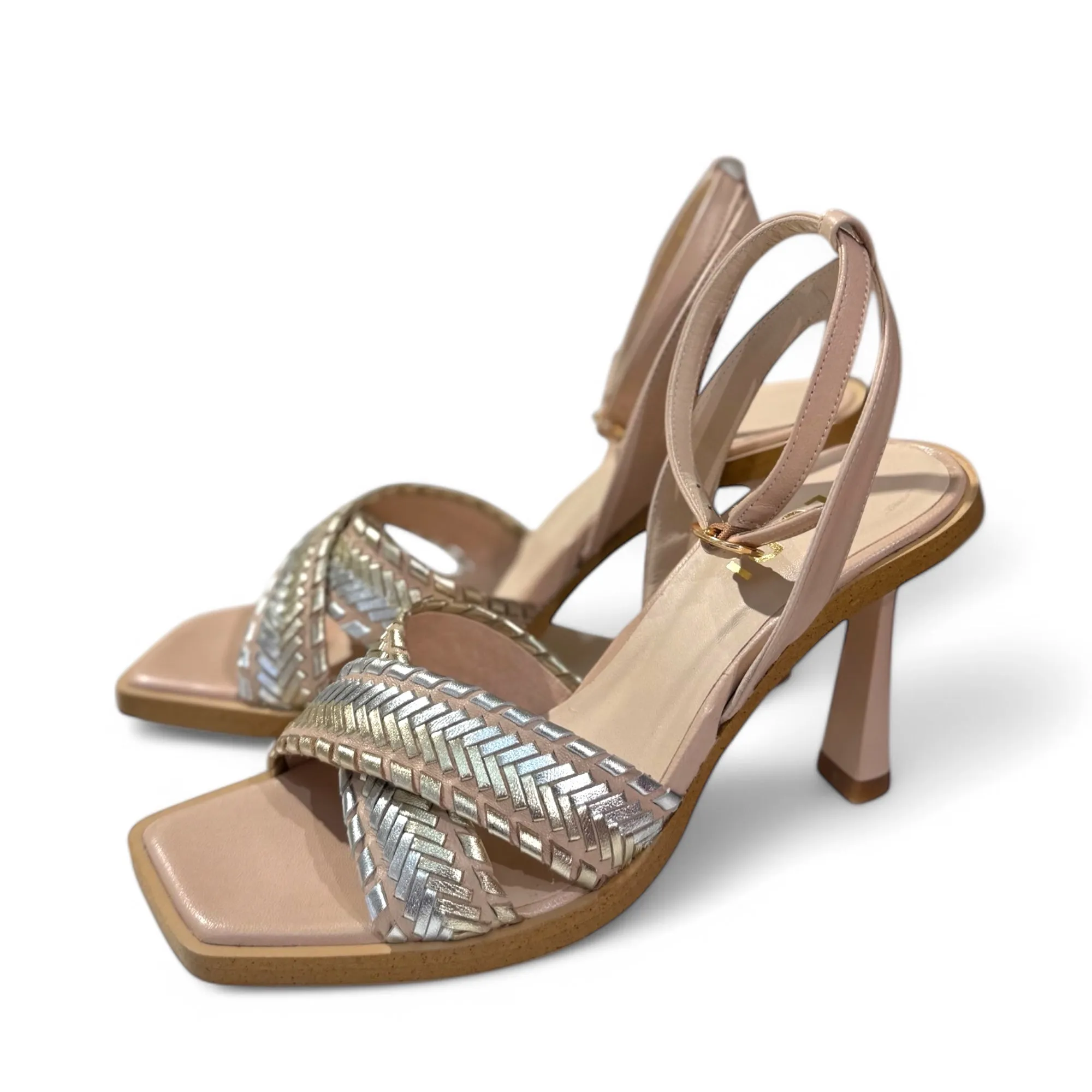 Lodi Werune Metallic Crossover Strap Sandals – Nude Pink