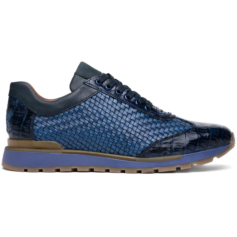 Marco Di Milano Roma in Navy Caiman Crocodile & Woven Calfskin Sneakers