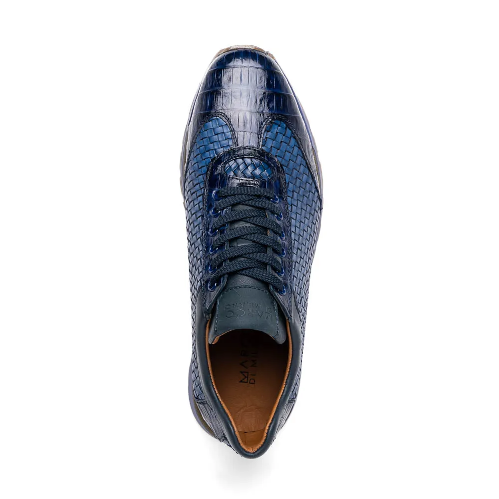 Marco Di Milano Roma in Navy Caiman Crocodile & Woven Calfskin Sneakers