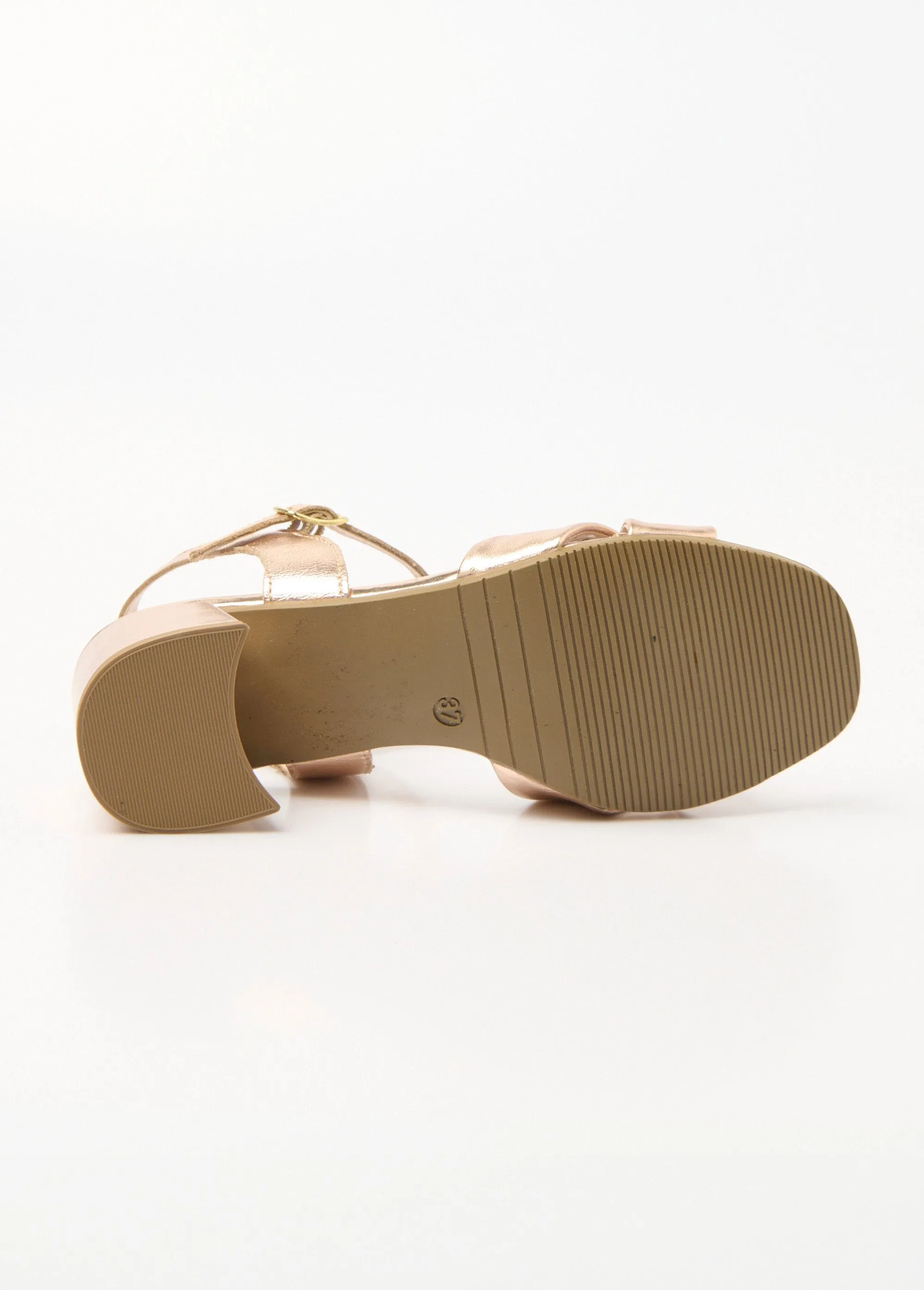 Metallic leather heeled sandals with crossed straps