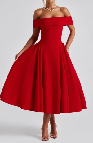 Michelle Midi Dress - Red