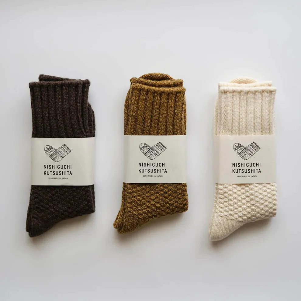 Nishiguchi Kutsushita Wool Cotton Boot Socks Mustard Large