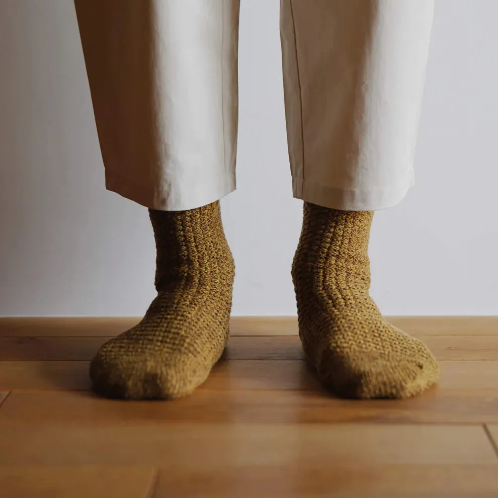 Nishiguchi Kutsushita Wool Cotton Boot Socks Mustard Large