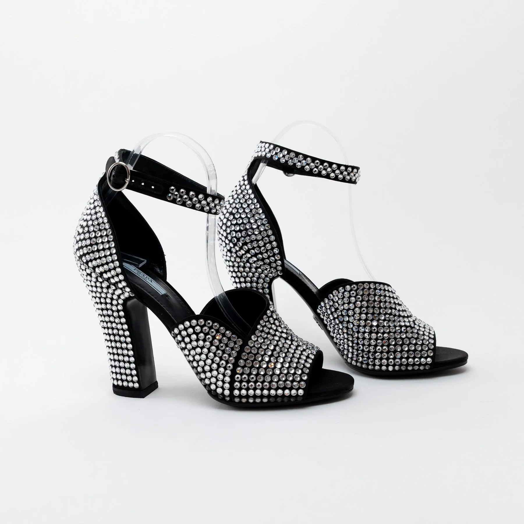 Prada Black Satin Crystal Embellished Sandals Size 41