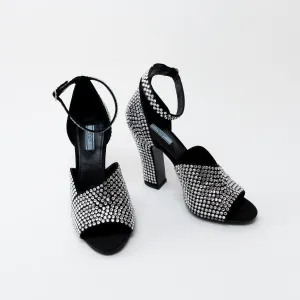 Prada Black Satin Crystal Embellished Sandals Size 41