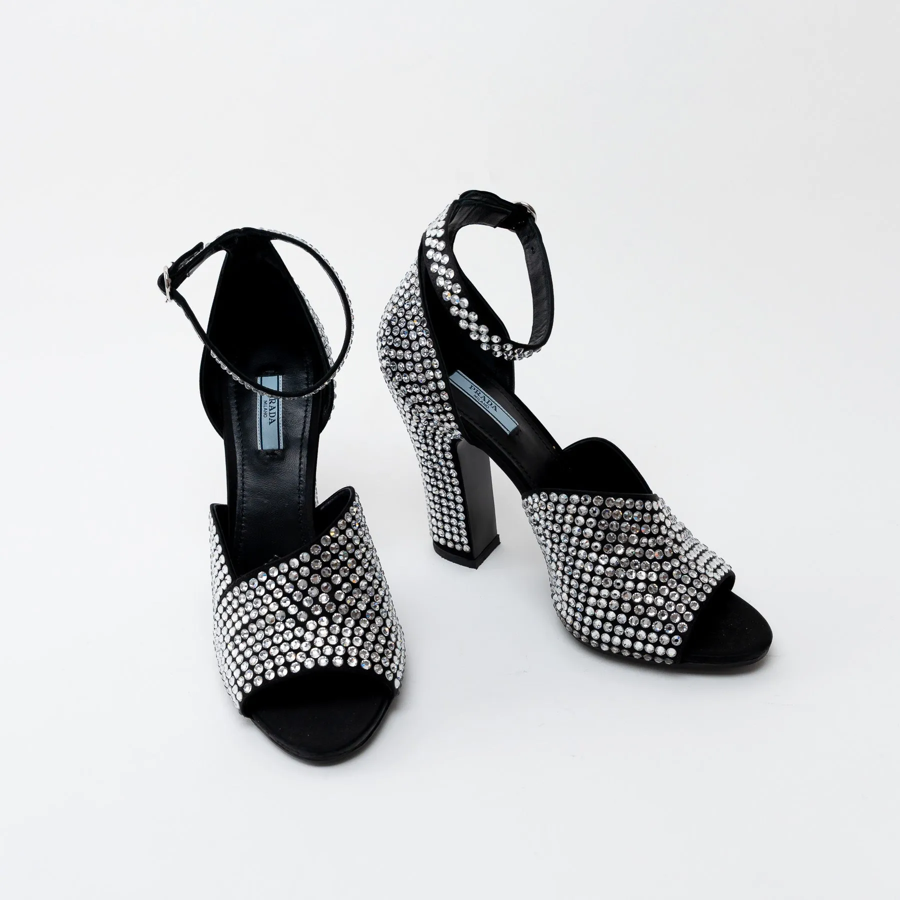 Prada Black Satin Crystal Embellished Sandals Size 41