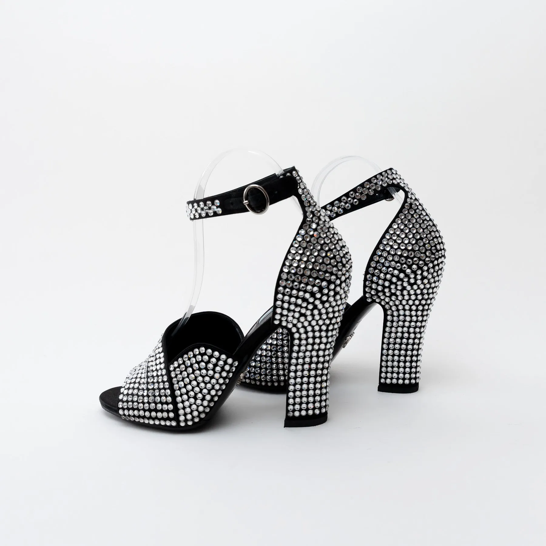Prada Black Satin Crystal Embellished Sandals Size 41