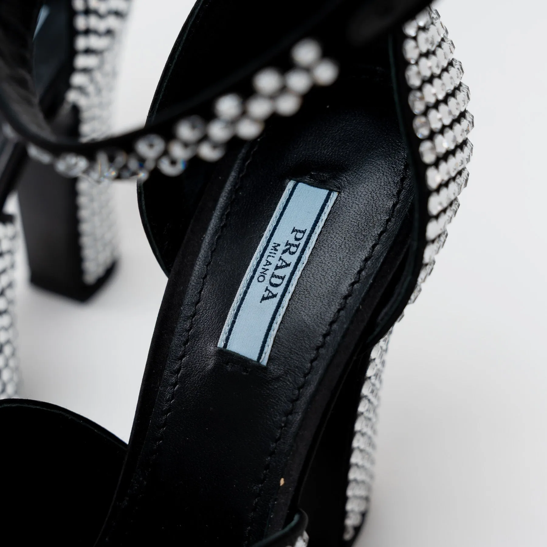 Prada Black Satin Crystal Embellished Sandals Size 41