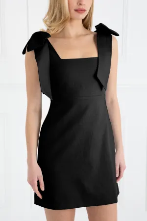 "The Marykate" - Linen Detachable Bow Tie Dress (Black)