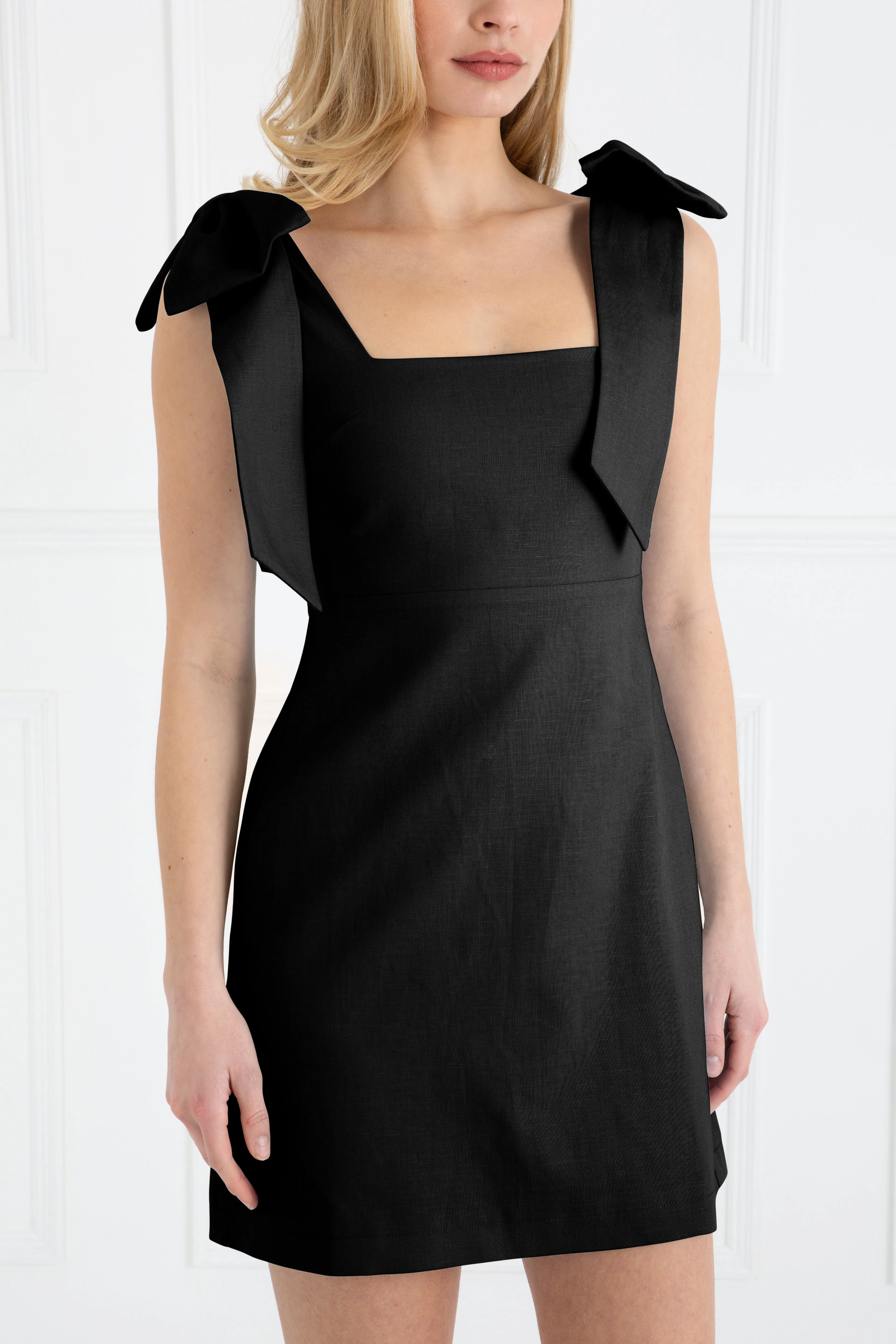 "The Marykate" - Linen Detachable Bow Tie Dress (Black)
