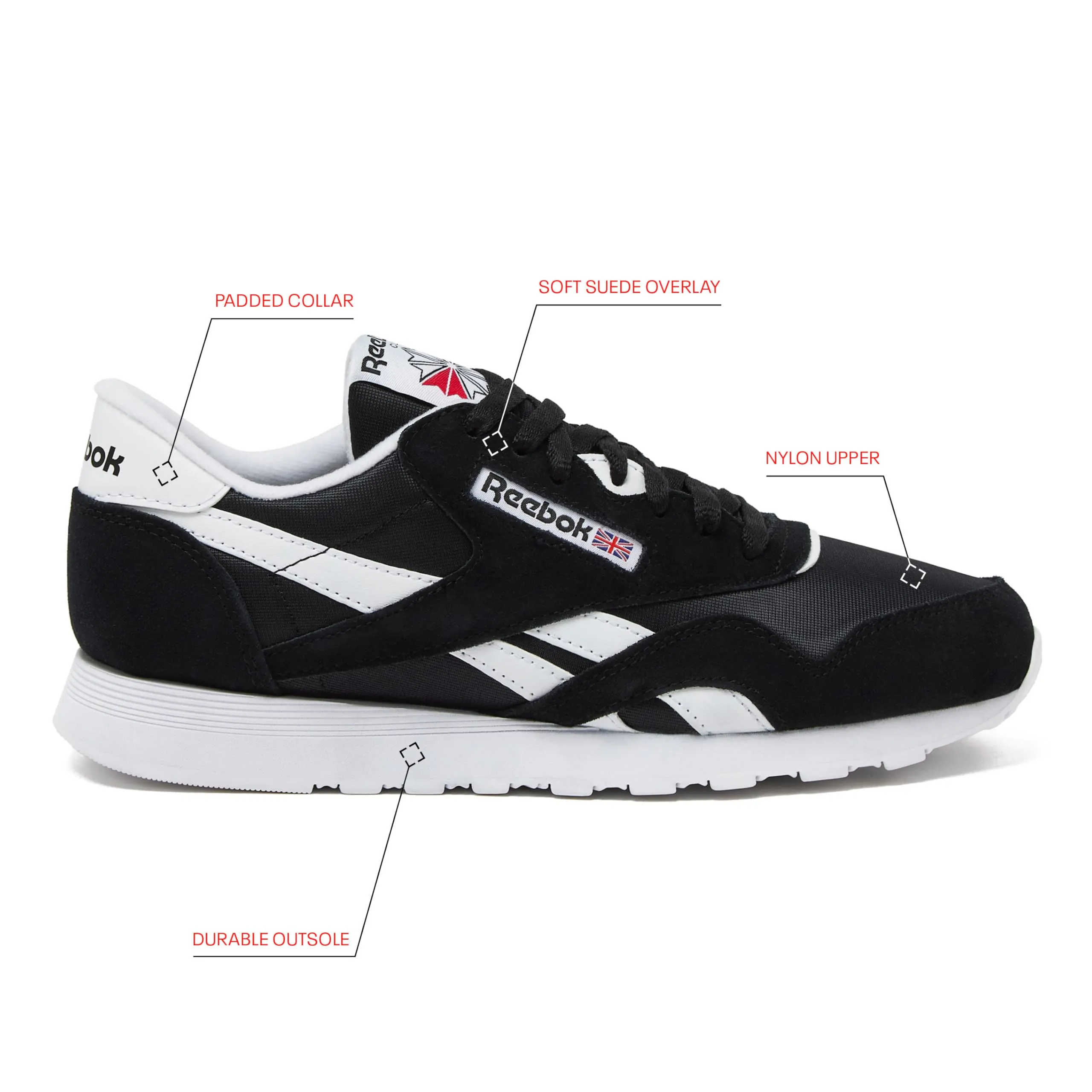 Reebok Women's Classic Nylon Sneaker Black/White 9.5