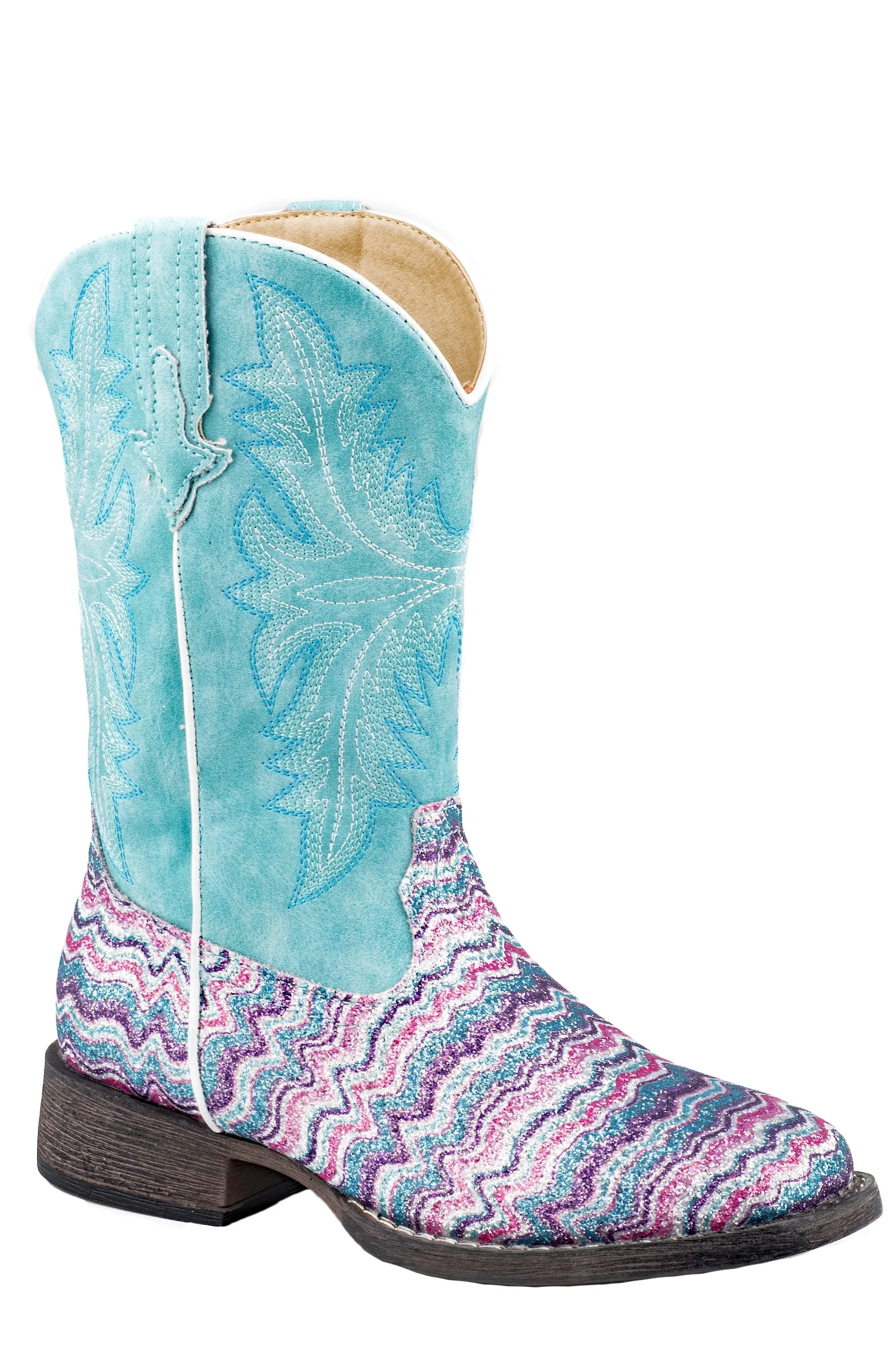 Roper Little Kids Glitter Aztec Square Toe Boots