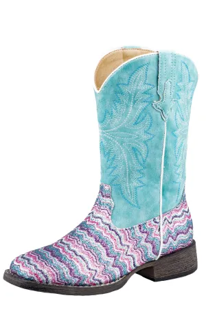 Roper Little Kids Glitter Aztec Square Toe Boots