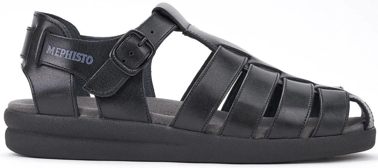 'Sam' men's semi closed sandal - Black smooth