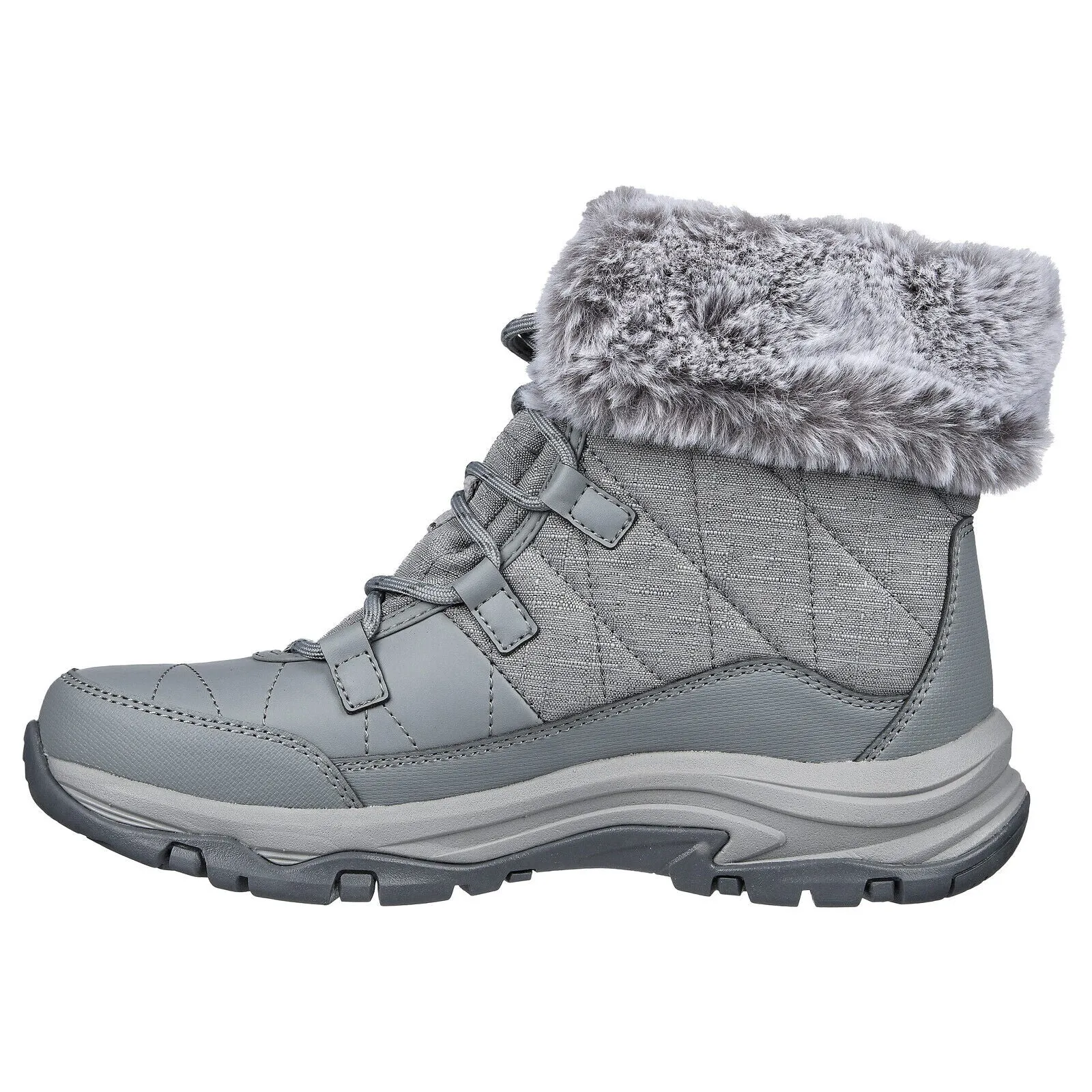 Skechers Womens Trego Winter Feelings Grey Waterproof Fur Collar Ankle Boots