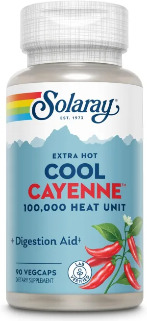 Solaray Extra Hot Cool Cayenne 100,000 HU | Healthy Digestion, Metabolism & Cardiovascular Support | 90 VegCaps