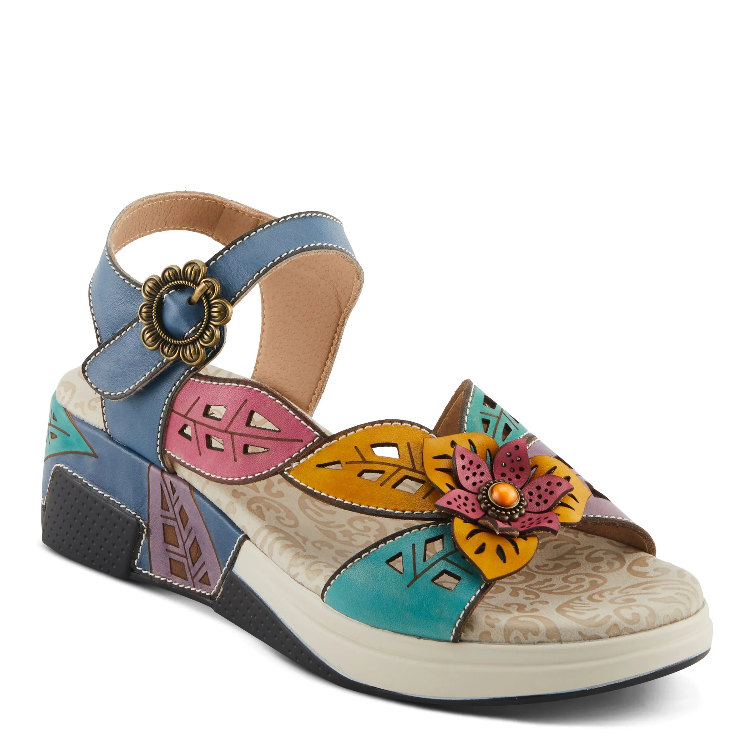 Spring Step Shoes L'Artiste Alora Sandals Women's Leather Floral Design