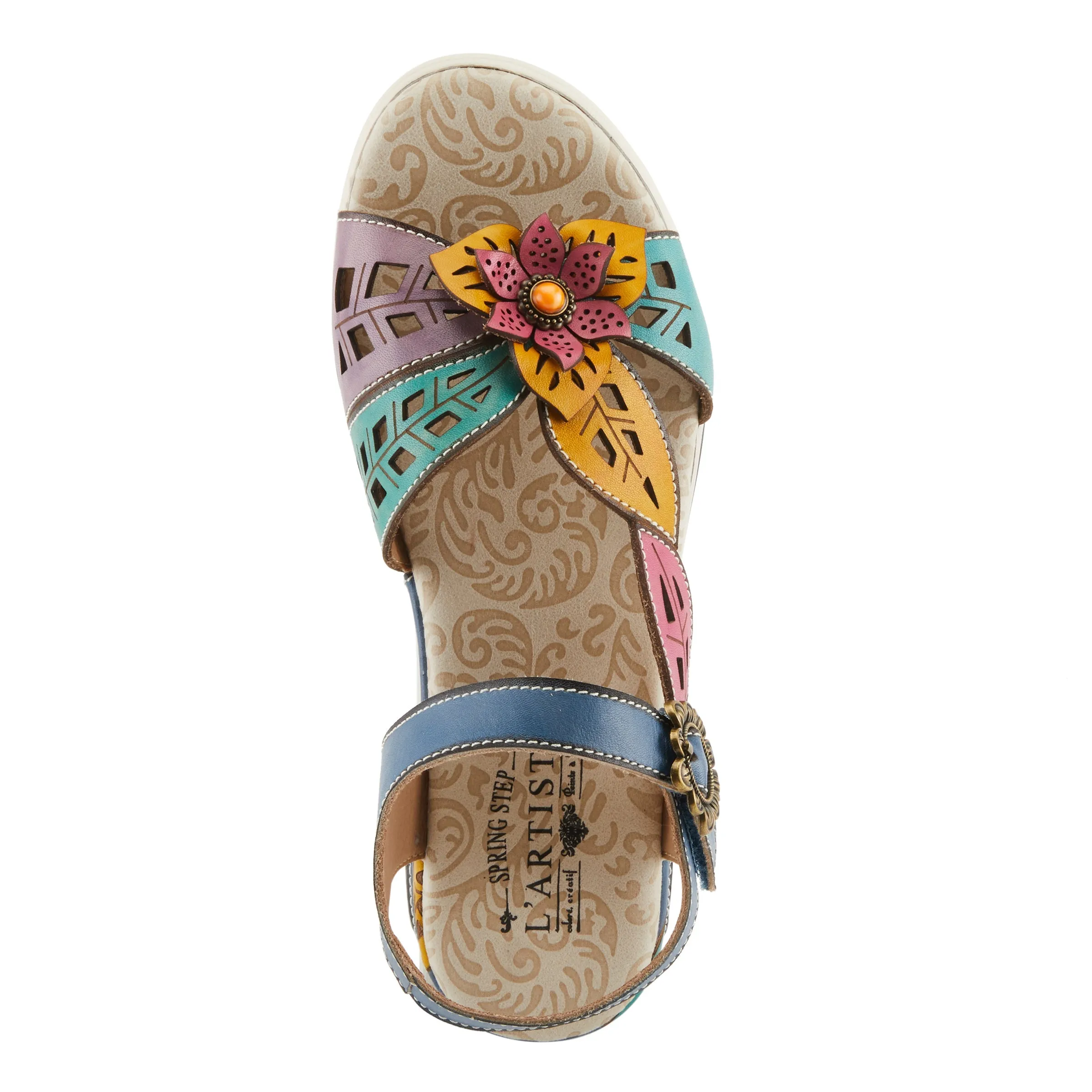 Spring Step Shoes L'Artiste Alora Sandals Women's Leather Floral Design
