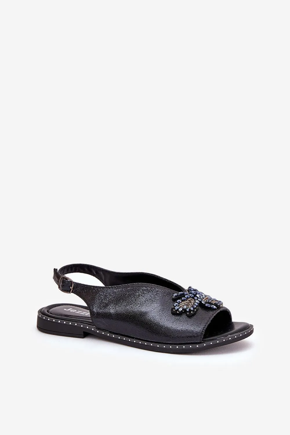 Step in Style Grey Suede Ankle Strap Sandals with Bee Decoration