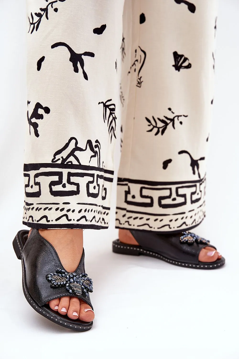 Step in Style Grey Suede Ankle Strap Sandals with Bee Decoration