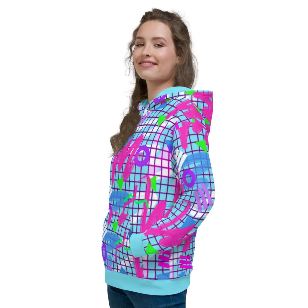 Unisex Hoodie, Memphis Vaporwave Squiggles