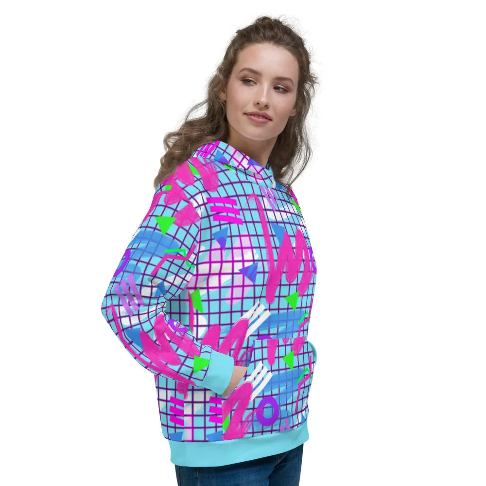 Unisex Hoodie, Memphis Vaporwave Squiggles