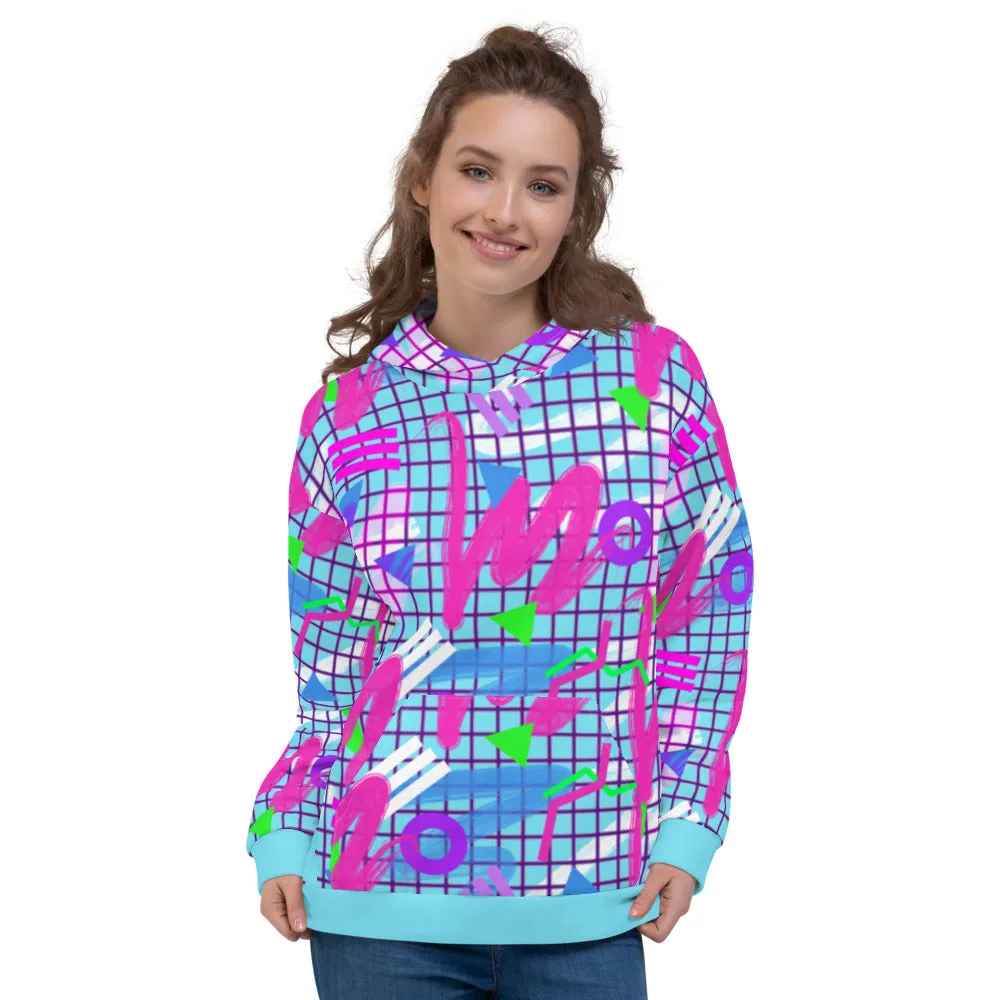 Unisex Hoodie, Memphis Vaporwave Squiggles