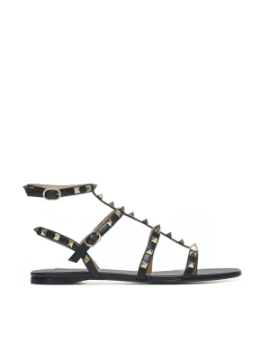 VALENTINO GARAVANI<BR/>Rockstud flat sandal in smooth leather