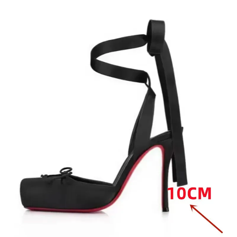VougeVamp Square Satin High Heel Sandals for Women - Elegant Ankle Strap Thin Heel Party and Banquet Ballet Pumps