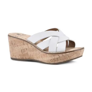WHITE MOUNTAIN Shoes Samwell Women's Wedge Sandal, White/Burn/Smooth, 10 M