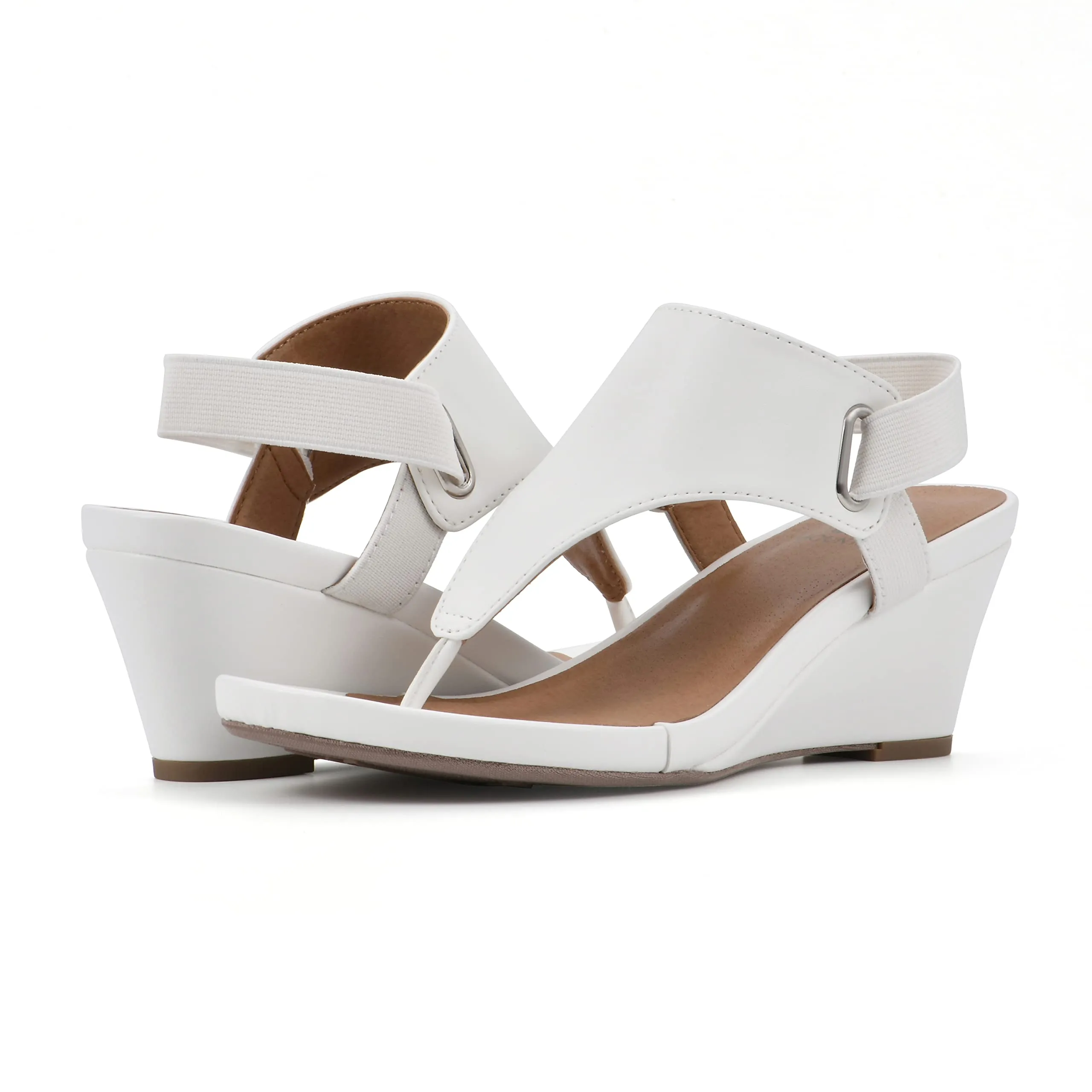 WHITE MOUNTAIN Women's All Dres Wedge Sandal, White/Smooth, 10 M
