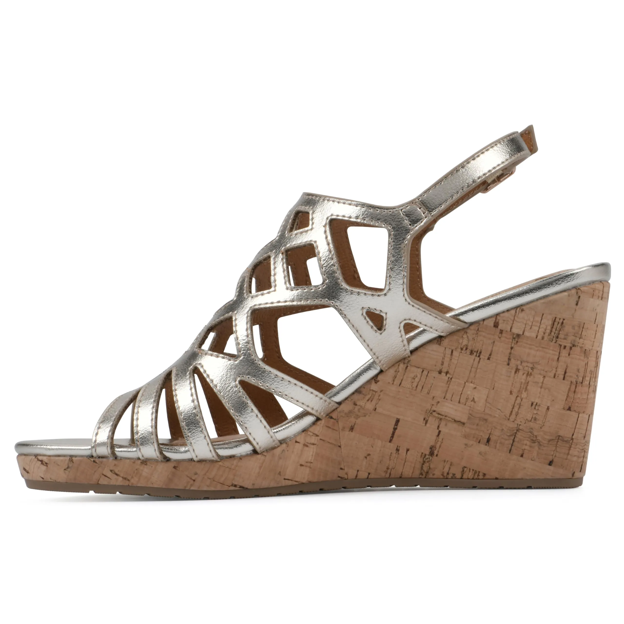 WHITE MOUNTAIN Women's Flaming Cork Wedge Sandal, Lt.Gold/Met/Smooth, 10 M
