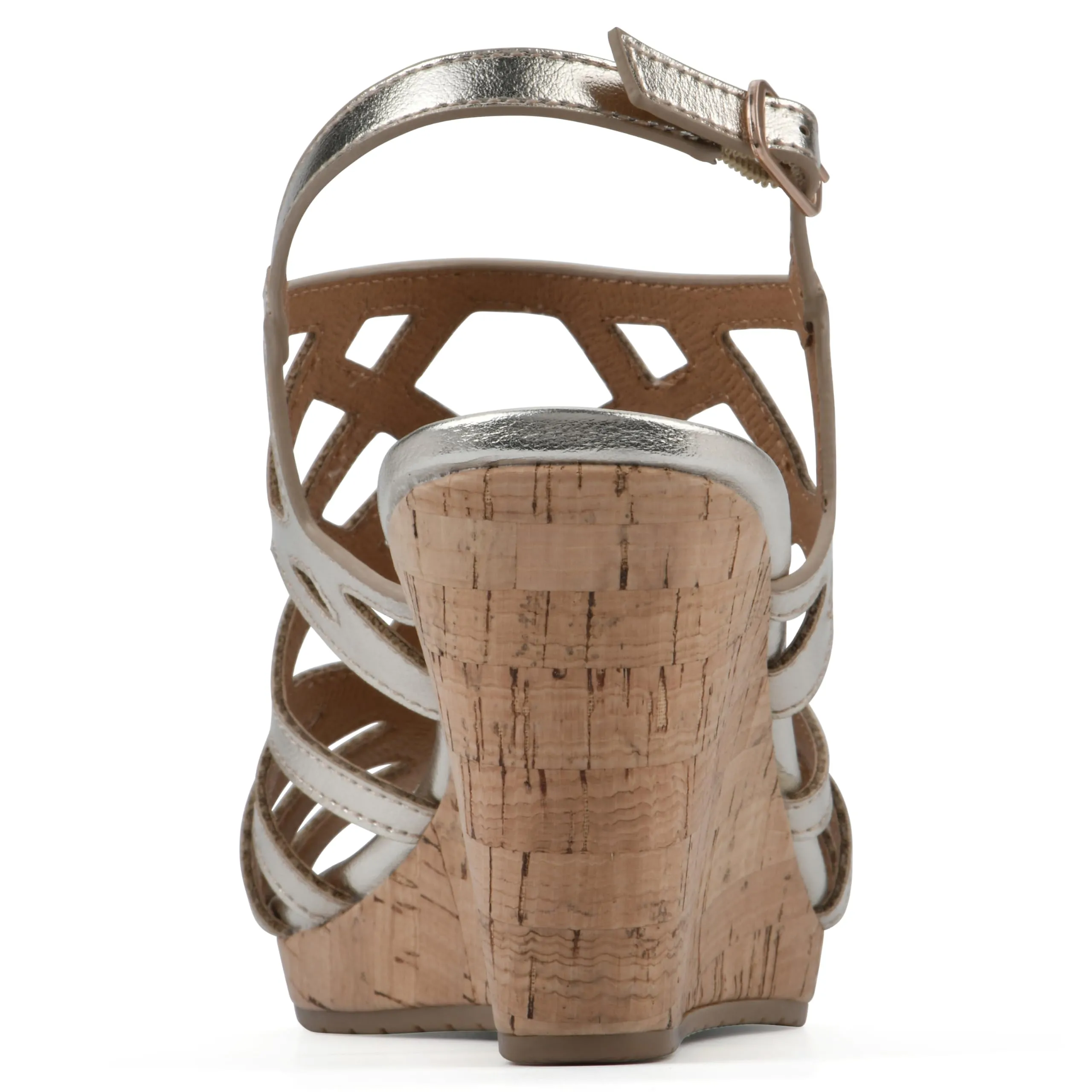WHITE MOUNTAIN Women's Flaming Cork Wedge Sandal, Lt.Gold/Met/Smooth, 8 M