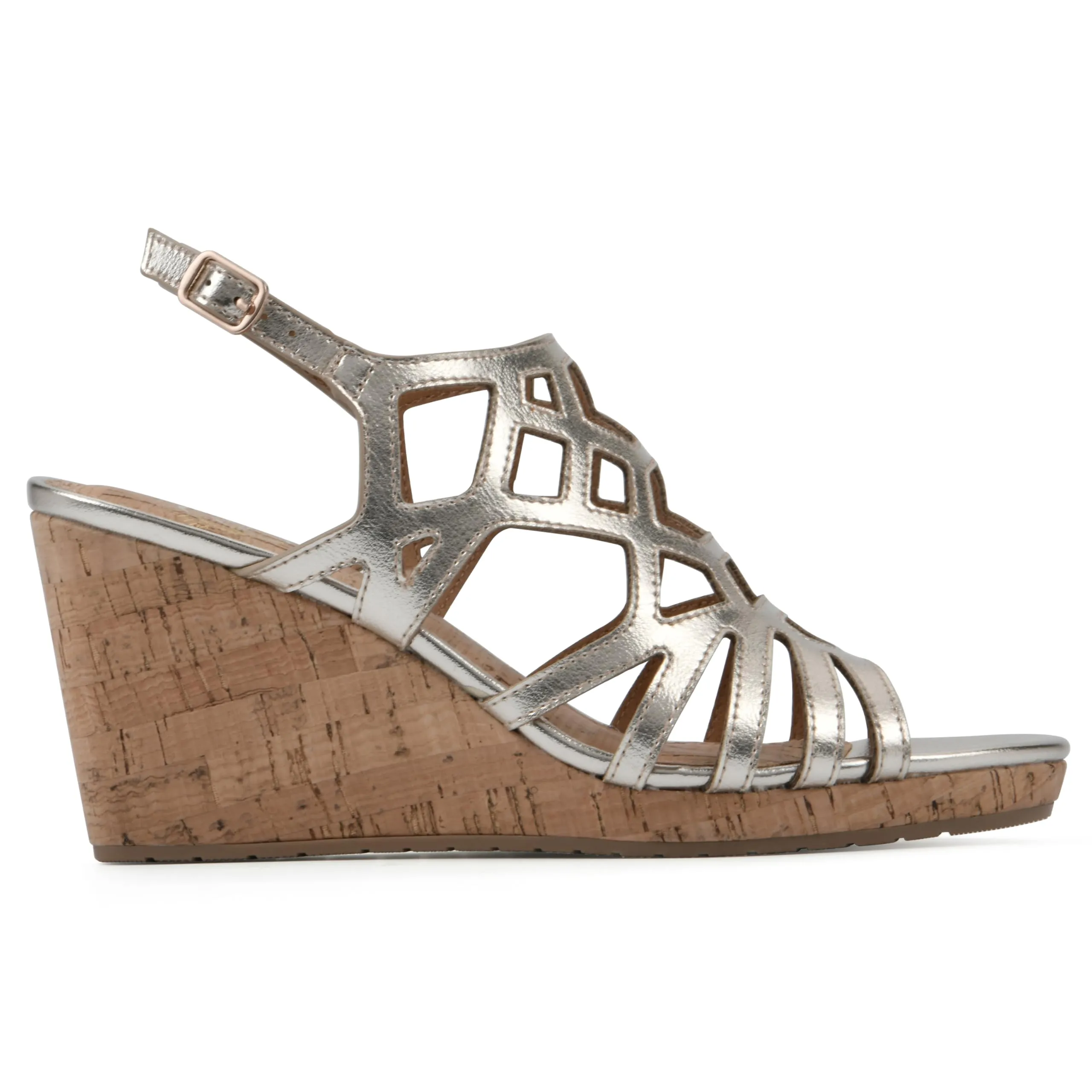 WHITE MOUNTAIN Women's Flaming Cork Wedge Sandal, Lt.Gold/Met/Smooth, 8 M