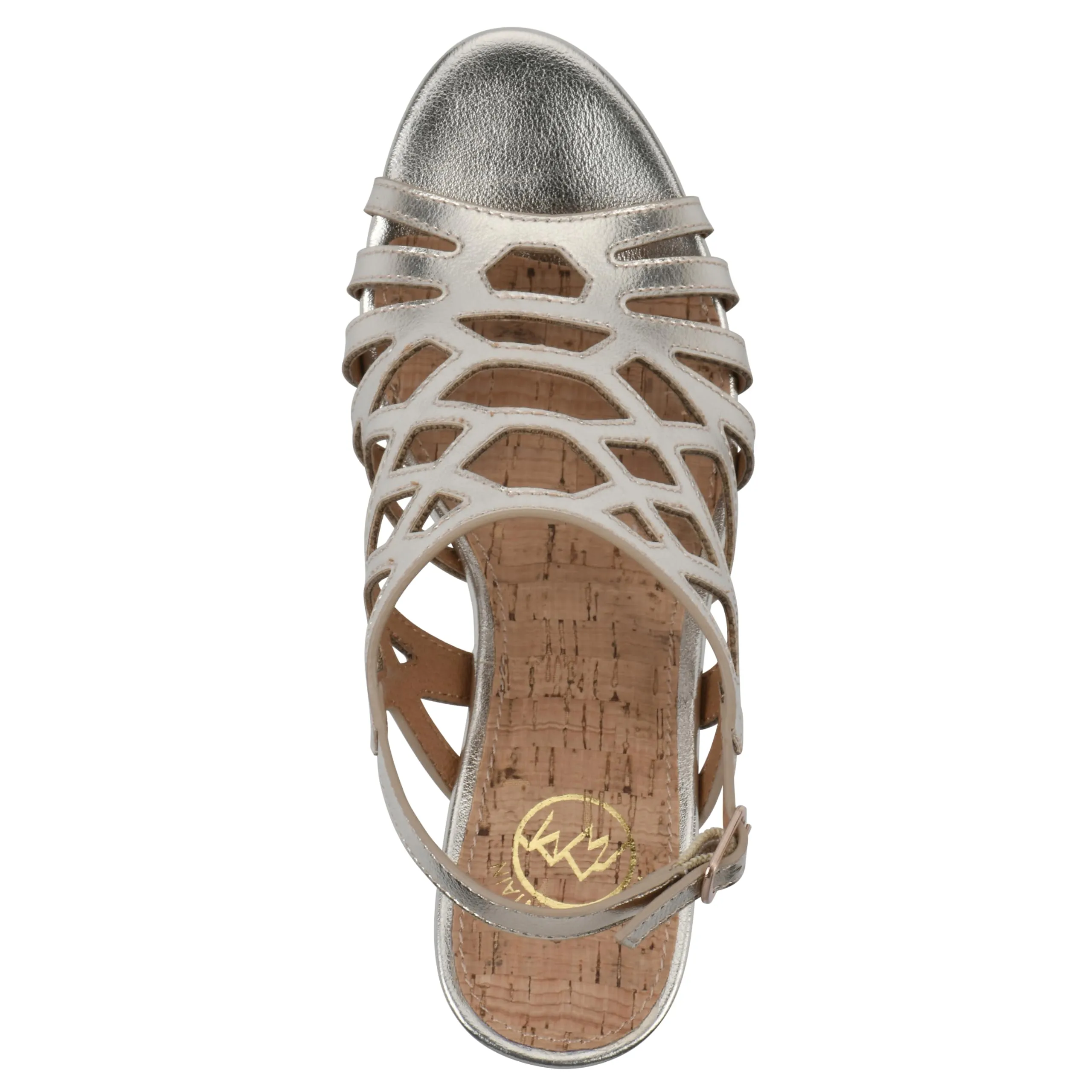 WHITE MOUNTAIN Women's Flaming Cork Wedge Sandal, Lt.Gold/Met/Smooth, 8 M