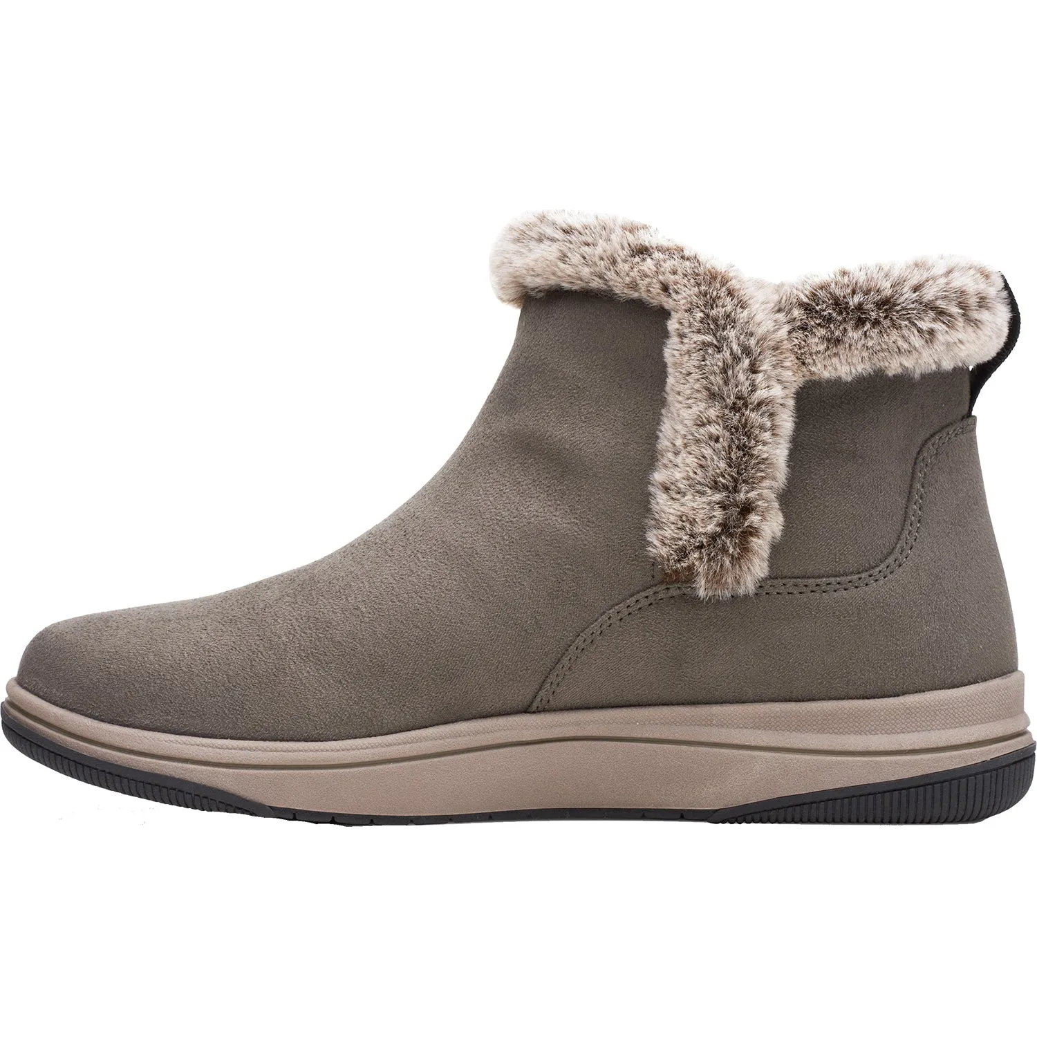 Women's Clarks Cloudsteppers Breeze Fur Dark Olive Fabric