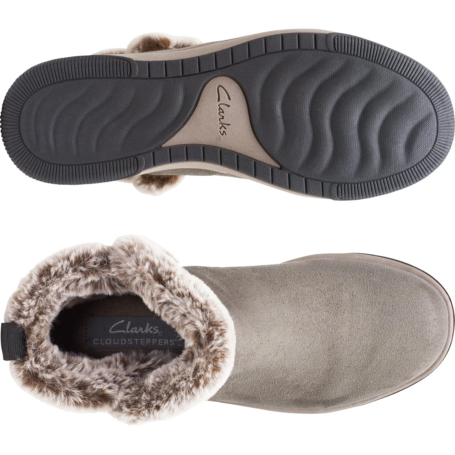 Women's Clarks Cloudsteppers Breeze Fur Dark Olive Fabric